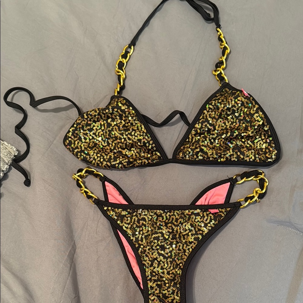 Glamorous Gold and Black Triangle Bikini